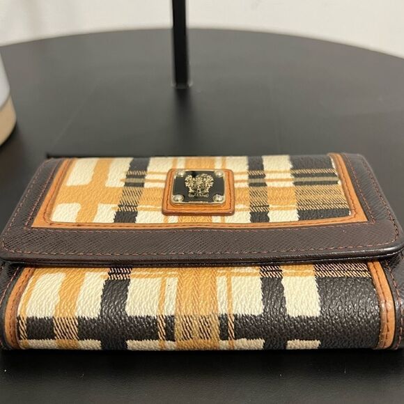 DAKS London Plaid Wallet Brown Leather Trim - Picture 3 of 10